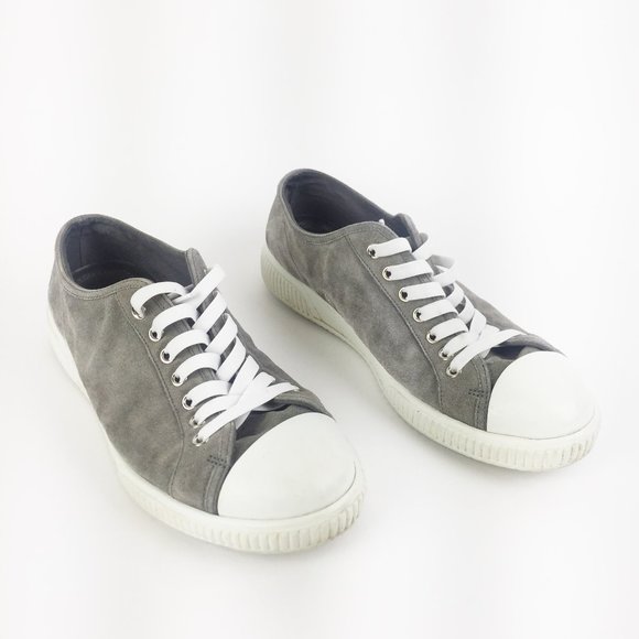 Prada Grey Suede Low Top Sneakers SZ 5.5 - Picture 1 of 7